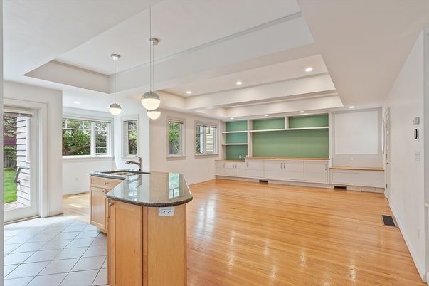 Interior, Kitchen, Pendant Lights, Recessed Lighting, Wood Texture Flooring