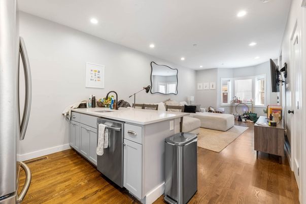 Interior, Kitchen, Living room, Recessed Lighting, Wood Texture Flooring
