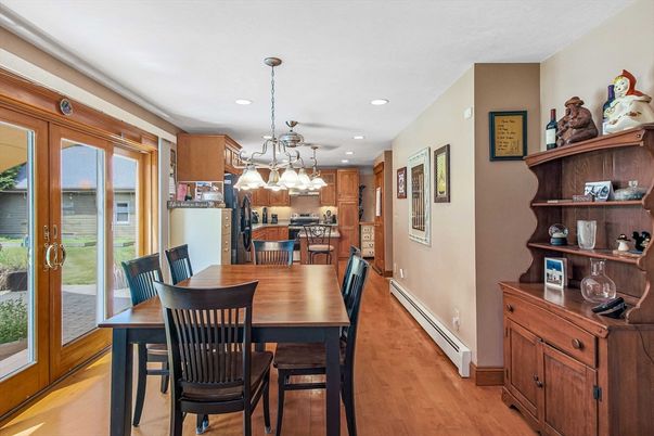 Dining room, Interior, Kitchen, Recessed Lighting, Wood Texture Flooring