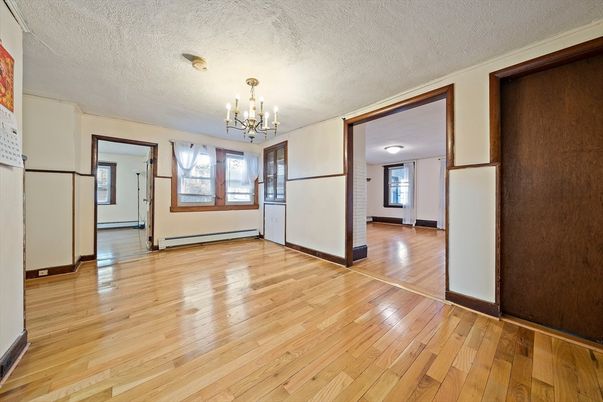 Chandelier, Empty room, Interior, Wood Texture Flooring