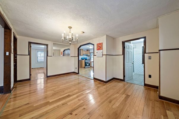 Chandelier, Empty room, Interior, Kitchen, Wood Texture Flooring
