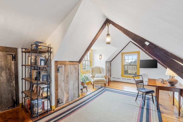 Home Office, Interior, Pendant Lights, Wooden Beams, Wood Texture Flooring