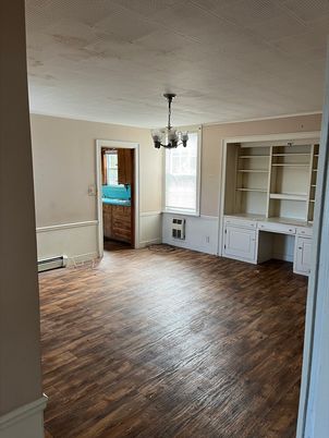 Empty room, Interior, Pendant Lights, Wood Texture Flooring