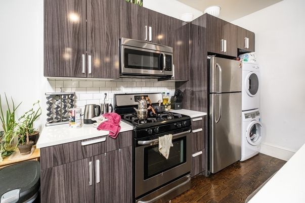 Interior, Kitchen, Stainless Steel Appliances, Washer, Wood Texture Flooring
