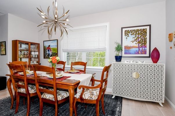 Dining room, Interior, Pendant Lights, Wood Texture Flooring
