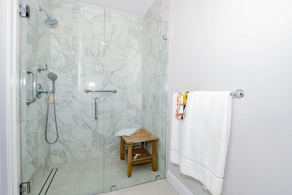 Bathroom, Glass Shower, Interior, Marble Walls