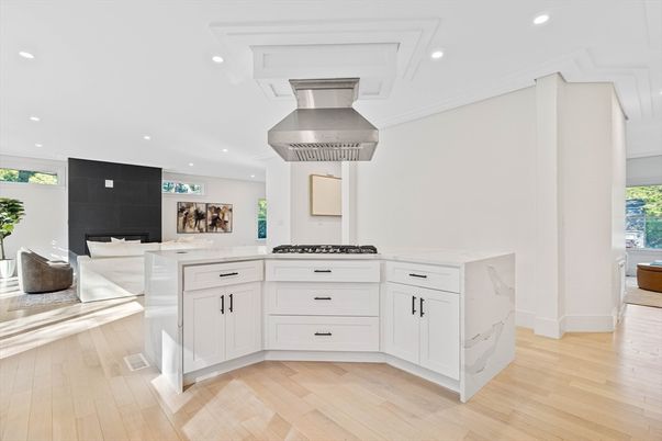 Interior, Kitchen, Living room, Recessed Lighting, Stainless Steel Appliances, Wood Texture Flooring