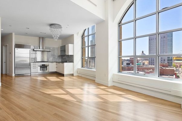 Chandelier, Interior, Kitchen, Recessed Lighting, Stainless Steel Appliances, Wood Texture Flooring
