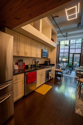 Interior, Kitchen, Stainless Steel Appliances, Wood Texture Flooring