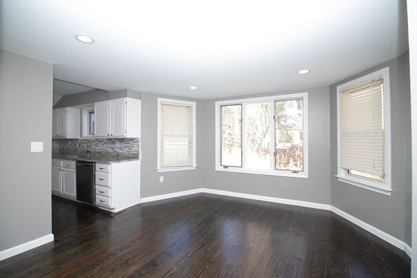 Empty room, Interior, Kitchen, Recessed Lighting, Wood Texture Flooring