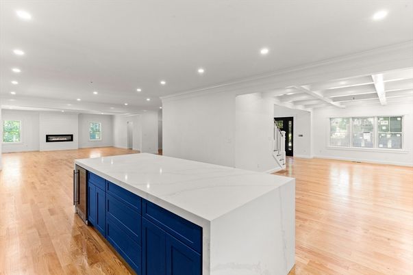 Empty room, Interior, Kitchen, Recessed Lighting, Wood Texture Flooring