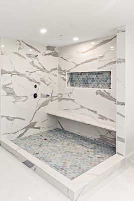Bathroom, Interior, Marble Walls, Recessed Lighting