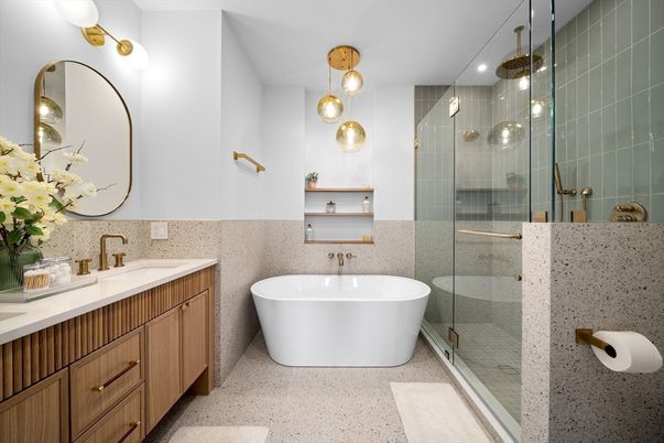 Bathroom, Dual Sink Vanities, Free Standing Baths, Glass Shower, Interior