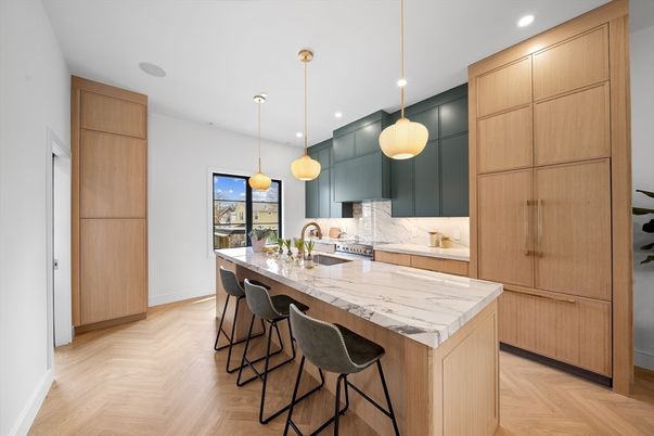 Interior, Kitchen, Pendant Lights, Recessed Lighting, Wood Texture Flooring