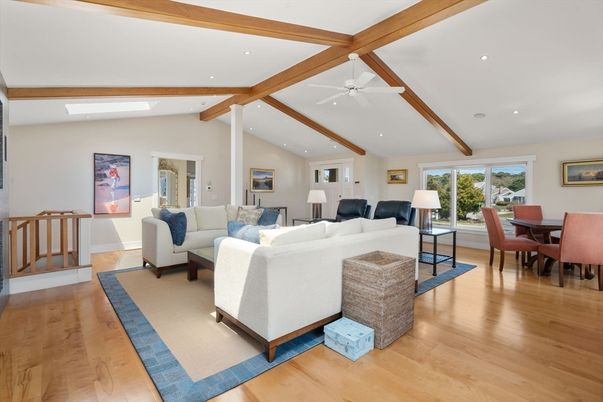 Dining room, Interior, Living room, Recessed Lighting, Wooden Beams, Wood Texture Flooring