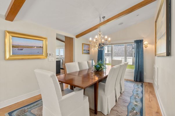 Chandelier, Dining room, Interior, Wooden Beams, Wood Texture Flooring