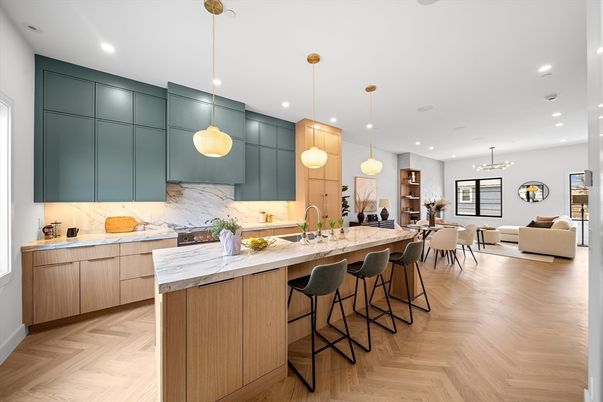 Dining room, Interior, Kitchen, Living room, Pendant Lights, Recessed Lighting, Wood Texture Flooring