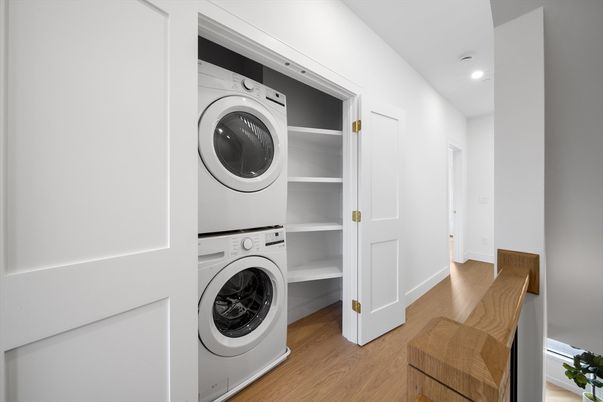 Interior, Recessed Lighting, Utility Closets, Washer, Wood Texture Flooring