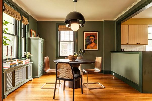 Dining room, Interior, Pendant Lights, Wood Texture Flooring
