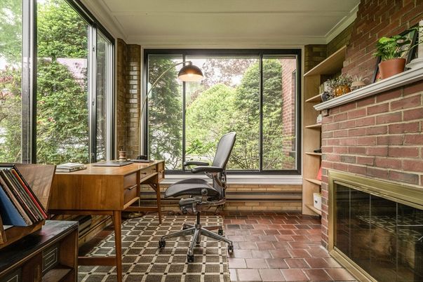 Fireplace, Home Office, Interior, Stone Walls