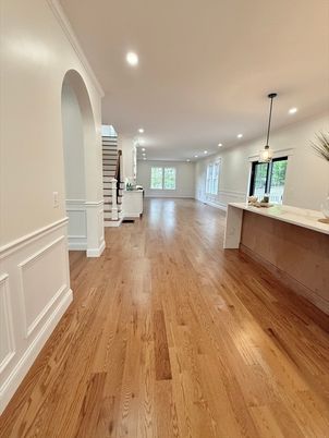 Empty room, Interior, Pendant Lights, Recessed Lighting, Wood Texture Flooring