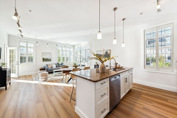Dining room, Interior, Kitchen, Living room, Pendant Lights, Wood Texture Flooring