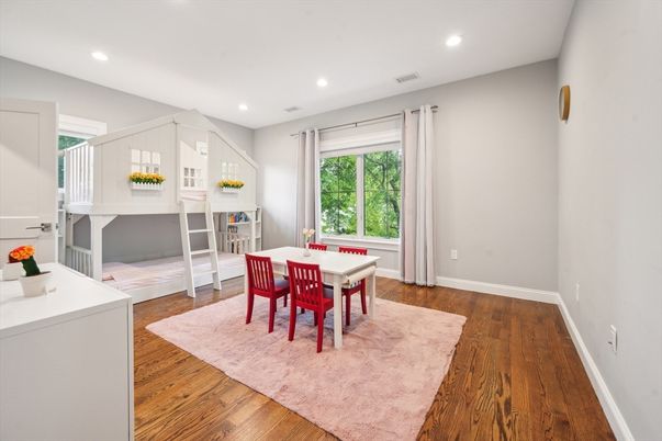 Dining room, Interior, Recessed Lighting, Wood Texture Flooring