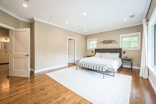 Bedroom, Interior, Recessed Lighting, Wood Texture Flooring
