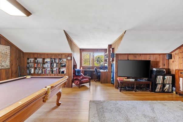 Billiard Table, Game Room, Interior, Wood Texture Flooring, Wooden Walls