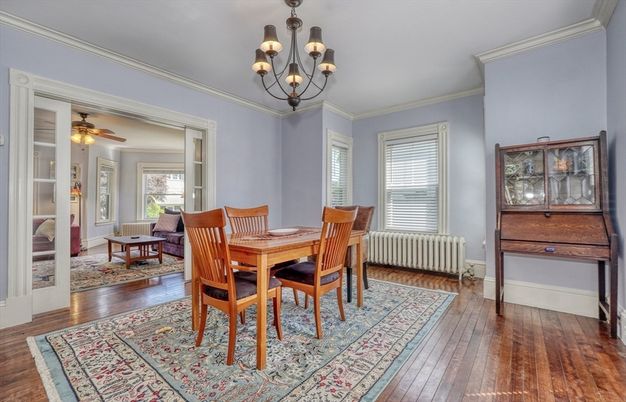 Chandelier, Dining room, Interior, Wood Texture Flooring