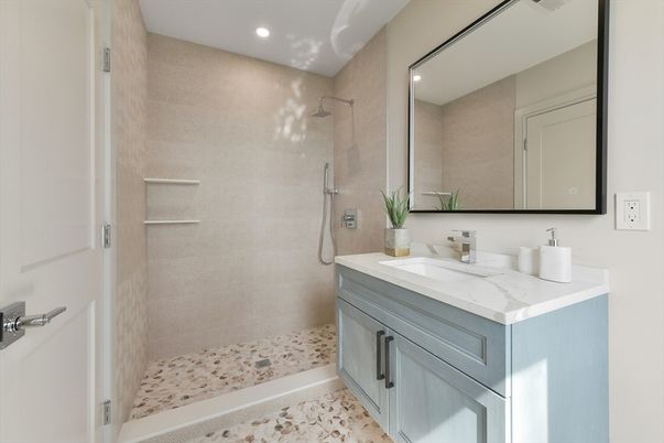 Bathroom, Glass Shower, Interior, Recessed Lighting