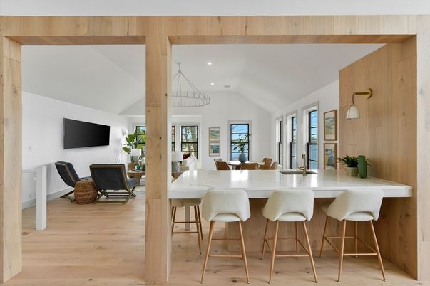 Dining room, Interior, Pendant Lights, Recessed Lighting, Wood Texture Flooring