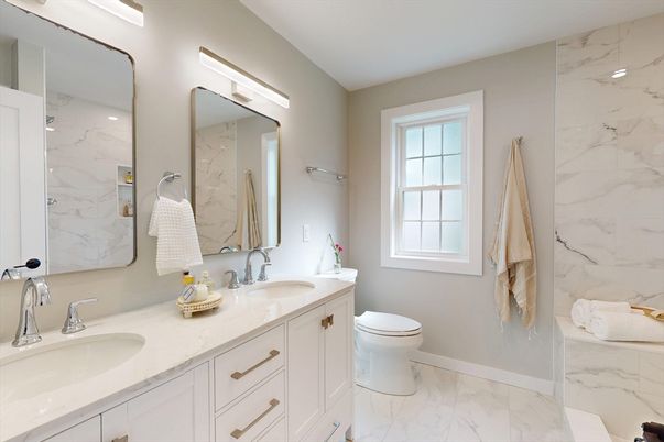 Bathroom, Dual Sink Vanities, Interior, Marble, Marble Walls