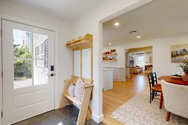 Dining room, Interior, Recessed Lighting, Wood Texture Flooring