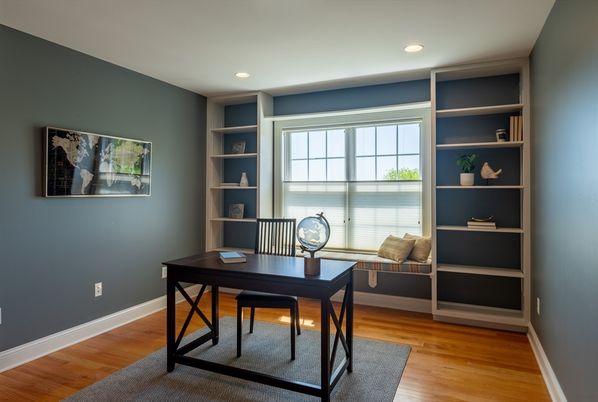 Home Office, Interior, Recessed Lighting, Wood Texture Flooring