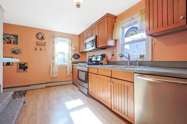 Interior, Kitchen, Stainless Steel Appliances, Wood Texture Flooring