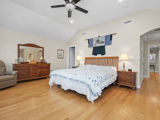 Bedroom, Interior, Recessed Lighting, Wood Texture Flooring