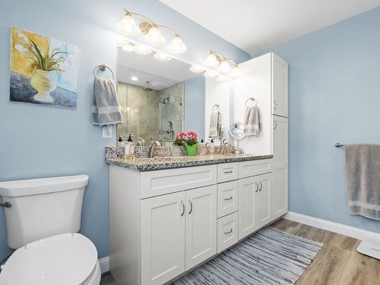 Bathroom, Dual Sink Vanities, Interior, Wood Texture Flooring