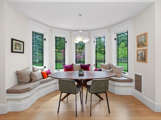 Dining room, Interior, Pendant Lights, Wood Texture Flooring
