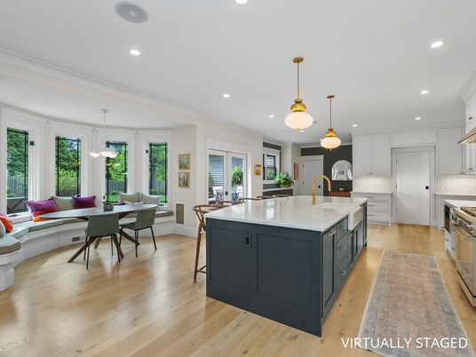 Dining room, Interior, Kitchen, Living room, Pendant Lights, Recessed Lighting, Stainless Steel Appliances, Wood Texture Flooring
