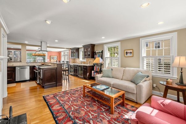 Interior, Kitchen, Living room, Pendant Lights, Recessed Lighting, Wood Texture Flooring