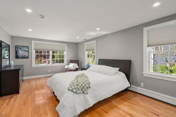 Bedroom, Interior, Recessed Lighting, Wood Texture Flooring