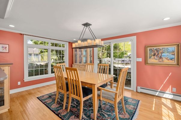 Chandelier, Dining room, Interior, Recessed Lighting, Wood Texture Flooring