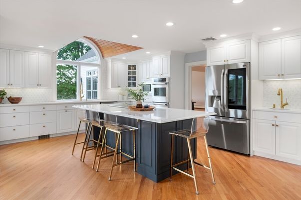 Interior, Kitchen, Recessed Lighting, Stainless Steel Appliances, Wooden Ceilings, Wood Texture Flooring