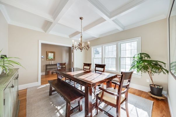 Chandelier, Dining room, Interior, Wood Texture Flooring