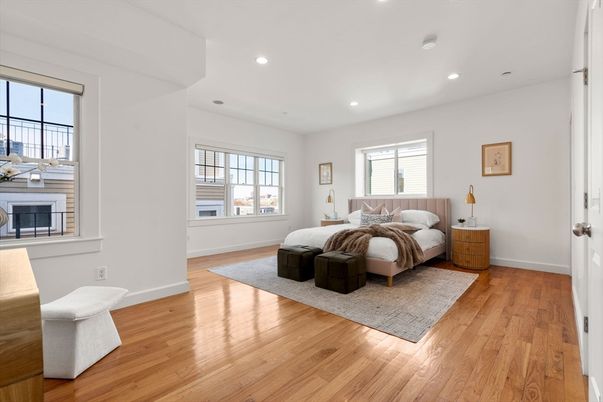 Bedroom, Interior, Recessed Lighting, Wood Texture Flooring