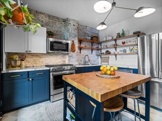 Interior, Kitchen, Stainless Steel Appliances, Stone Walls