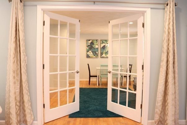 Dining room, Interior, Recessed Lighting, Wood Texture Flooring
