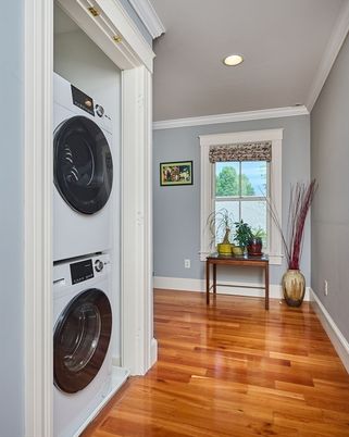 Interior, Recessed Lighting, Utility Closets, Washer, Wood Texture Flooring