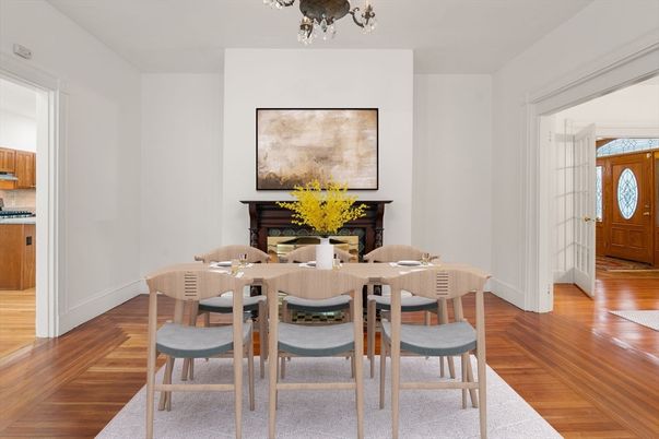 Dining room, Interior, Wood Texture Flooring